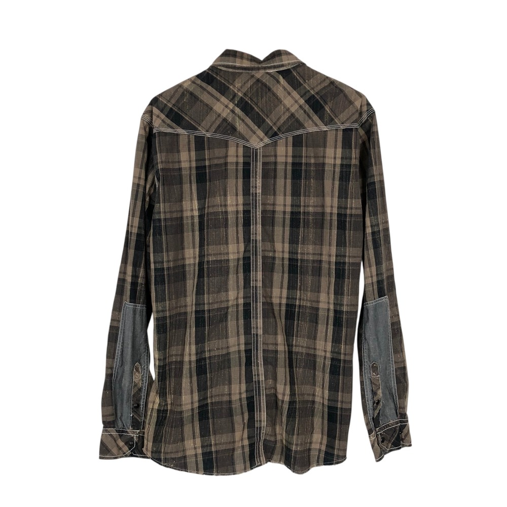 BKE Mens XL Brown Plaid Western Pearl Snap Button Down Shirt Cowboy Rodeo Biker - Picture 6 of 13